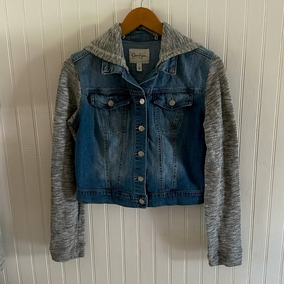 Jessica Simpson Hooded Jean Jacket sz Large - Picture 3 of 10